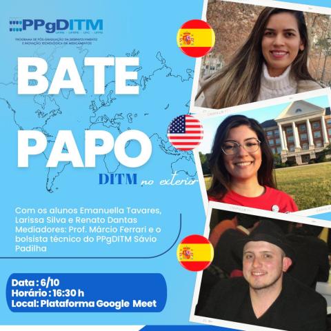 Experiência vivenciada pelos alunos do PPGDITM no exterior em um bate papo com convite aberto ao público.